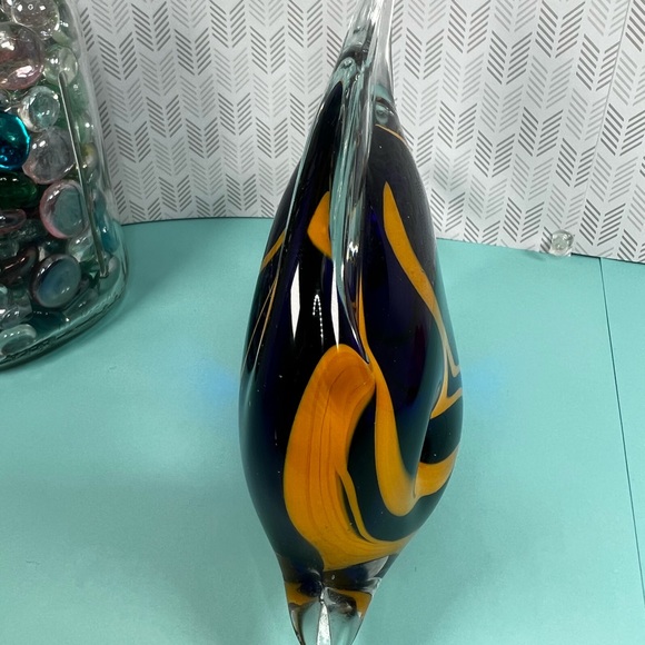 Angel Fish Art Glass Paperweight Blue, Yellow and Clear Blown Glass - Picture 2 of 8
